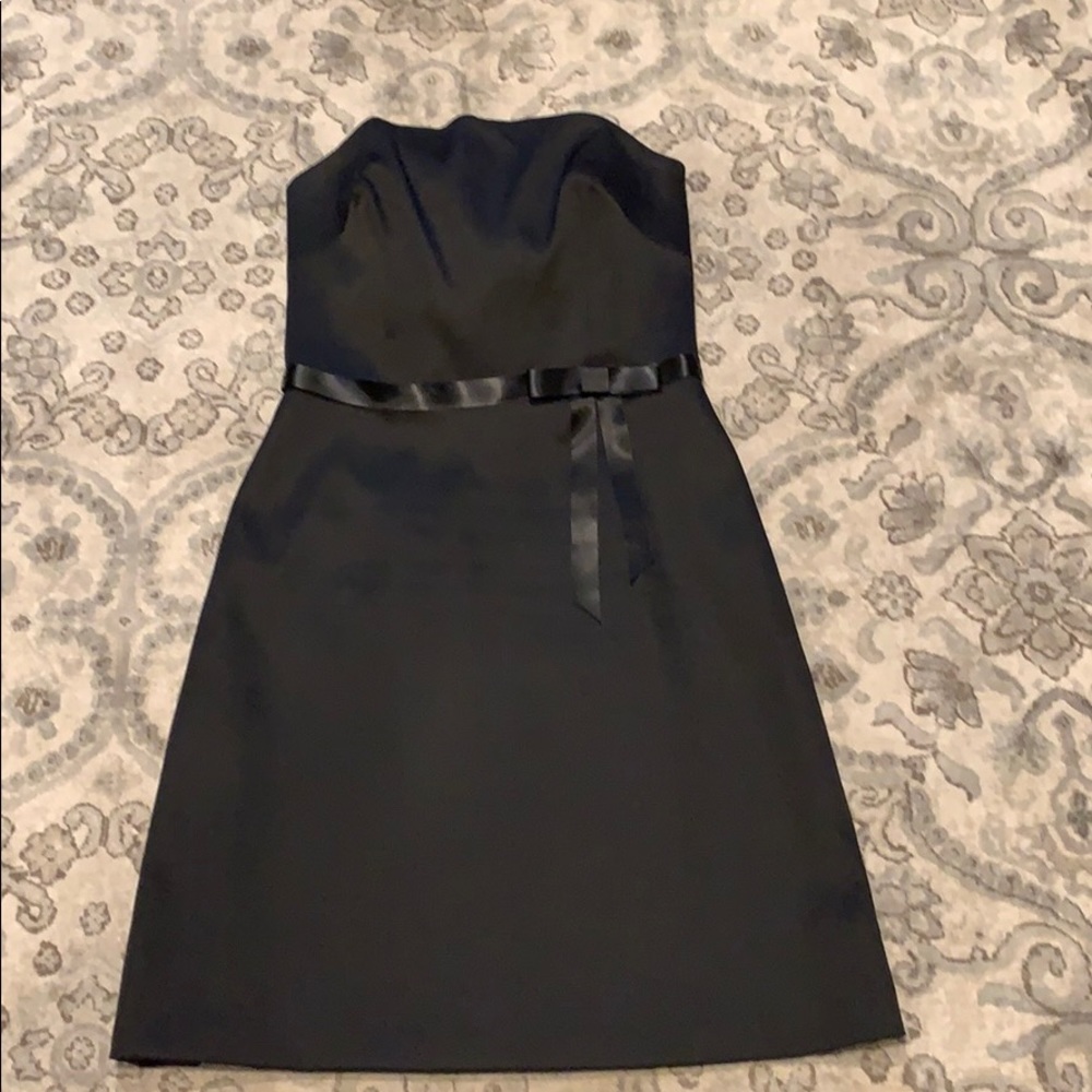 Petite Black Strapless Dress with Bow Detail